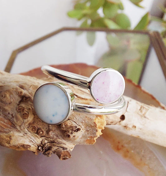 Breastmilk Sterling Silver Dual Round Adjustable Ring